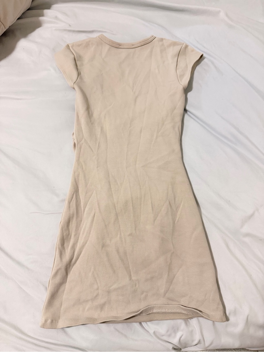 Zara Short Sleeve Ribbed Mini Dress - Cream